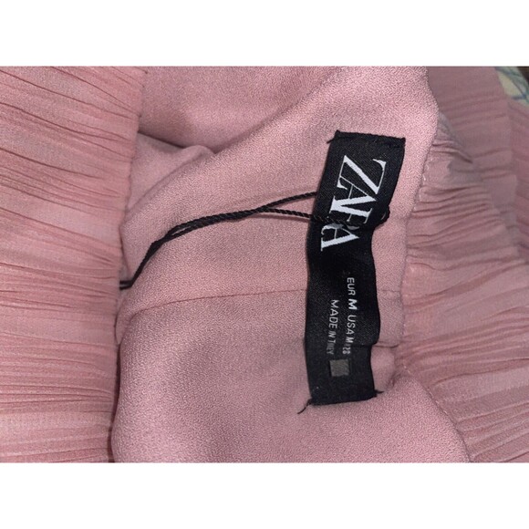 ZARA Women's Micro Pleated Wide Leg Chiffon Pull-On Pants size M NWOT Mauve Pink - Picture 8 of 10